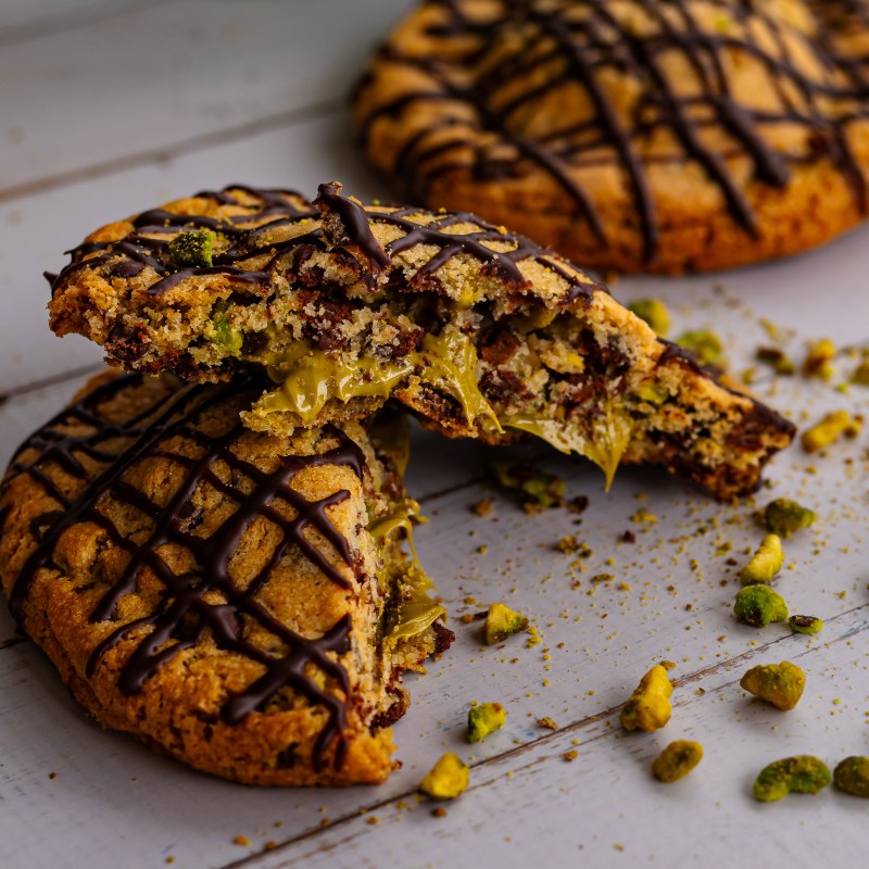 Pistachio Cream Stuffed Chocolate Chip Cookie